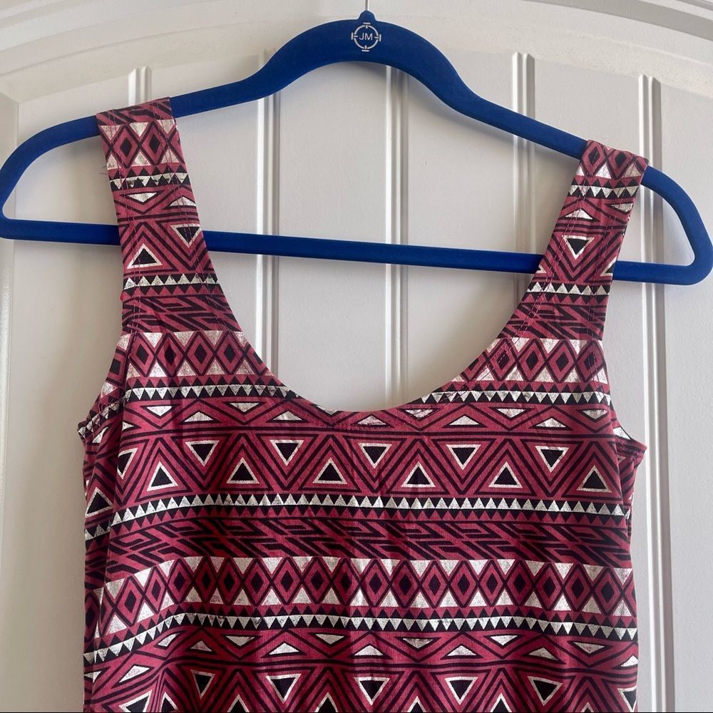Angie Burgundy Red Metallic Printed Boho Sleeveless Skater Dress; SZ M; BNWT - Picture 3 of 9